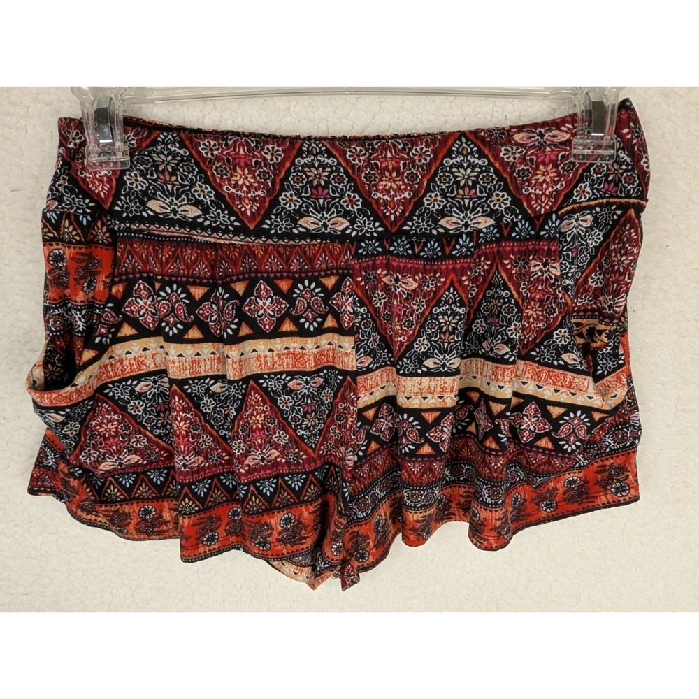 Eye Candy Womens Boho Geometric Print Shorts Red Black Orange L Elastic Waist
